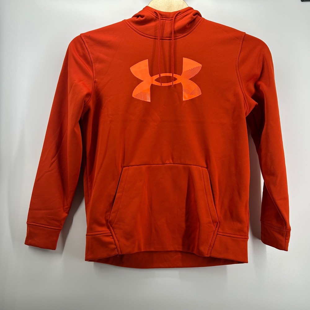 Under Armour Storm Hoodie Mens XL Orange Big Logo Pullover Sweatshirt Activewear